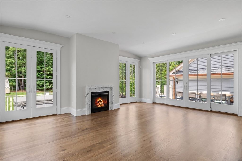 Empty room, Fireplace, Interior, Recessed Lighting, Wood Texture Flooring