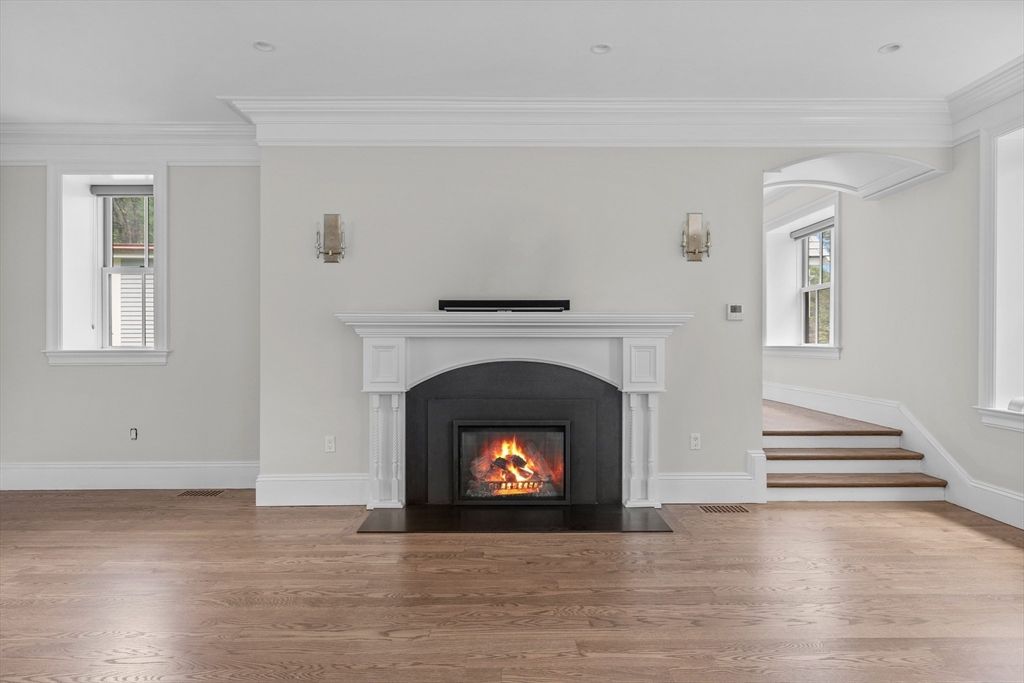 Fireplace, Interior, Recessed Lighting, Wood Texture Flooring