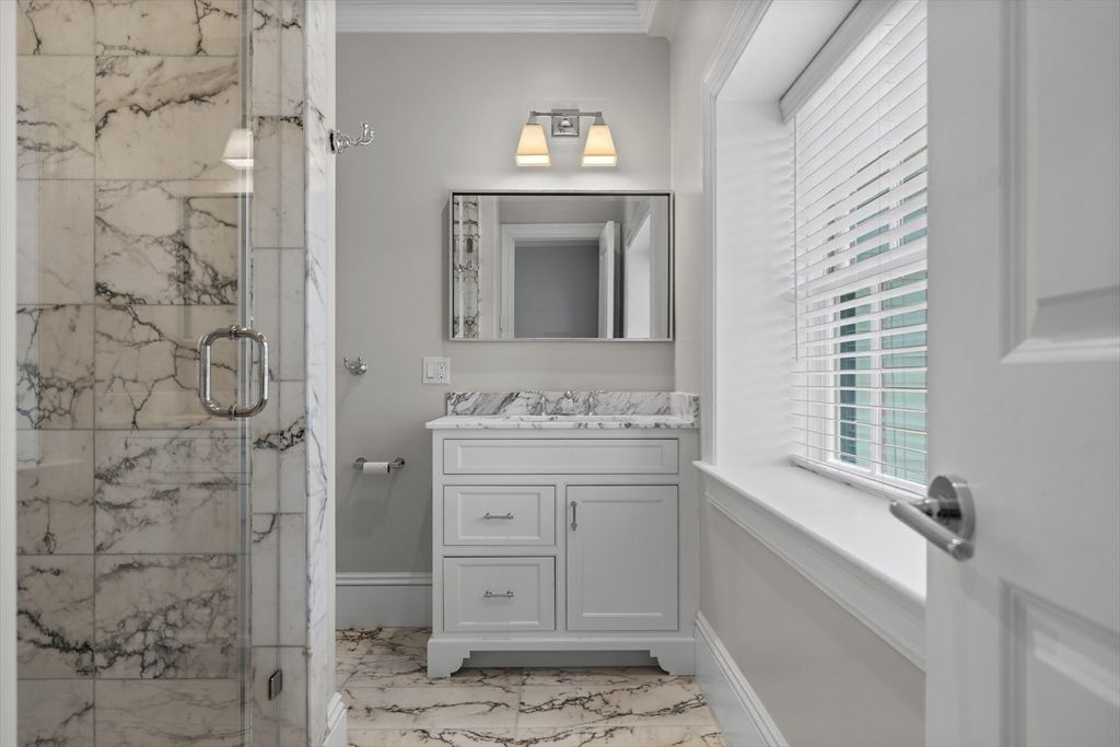 Bathroom, Glass Shower, Interior, Marble, Marble Walls