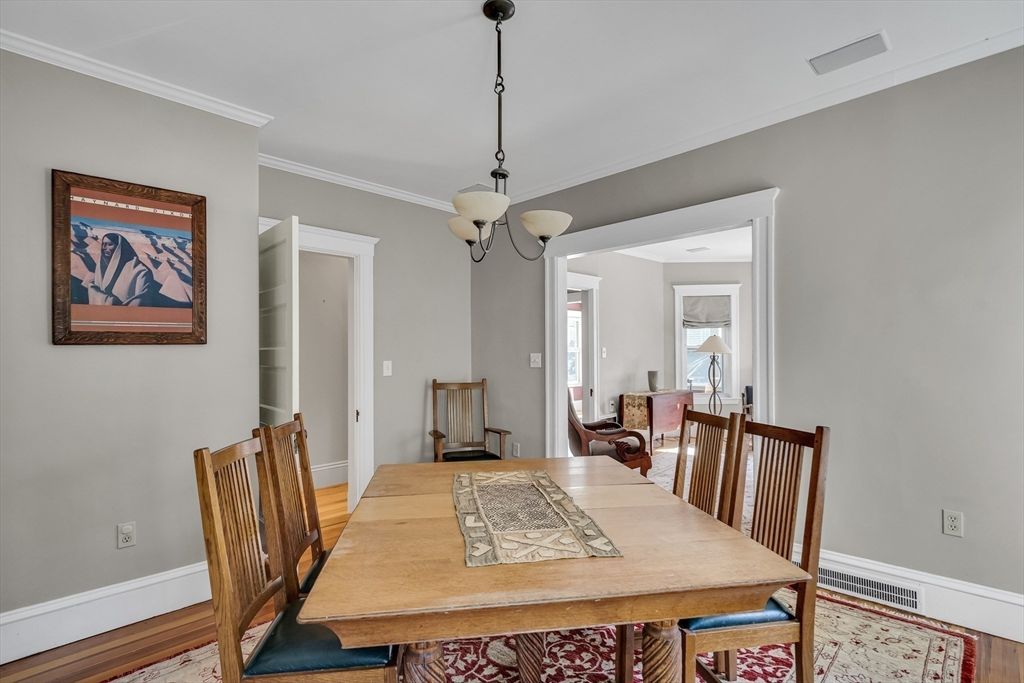 Dining room, Interior, Pendant Lights, Wood Texture Flooring