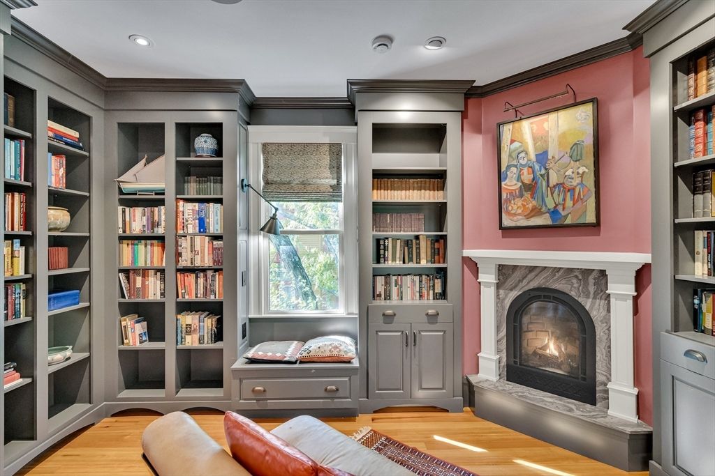 Fireplace, Interior, Recessed Lighting, Wood Texture Flooring