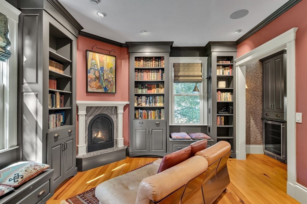 Fireplace, Interior, Recessed Lighting, Wood Texture Flooring