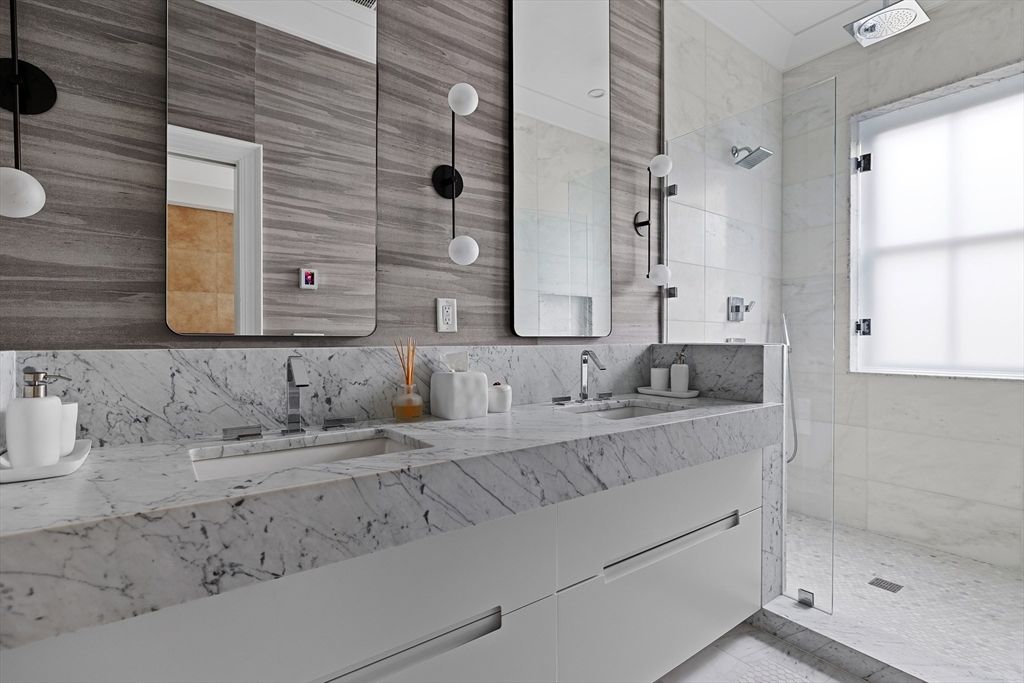 Bathroom, Glass Shower, Interior, Marble Walls