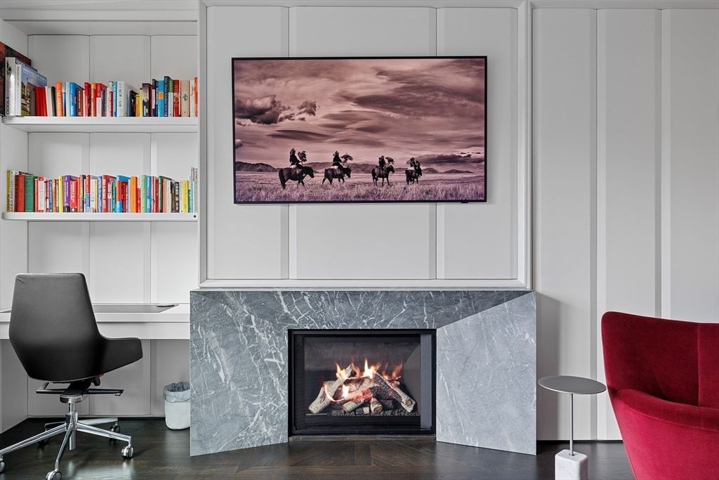 Fireplace, Home Office, Interior, Wood Texture Flooring