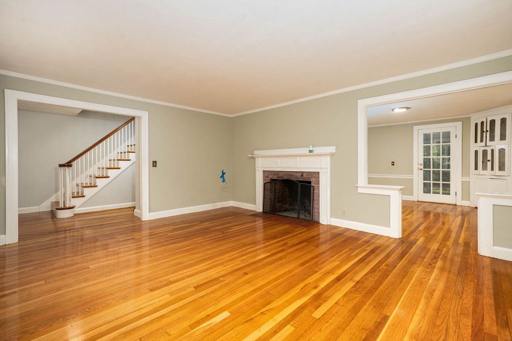 Empty room, Fireplace, Interior, Recessed Lighting, Wood Texture Flooring