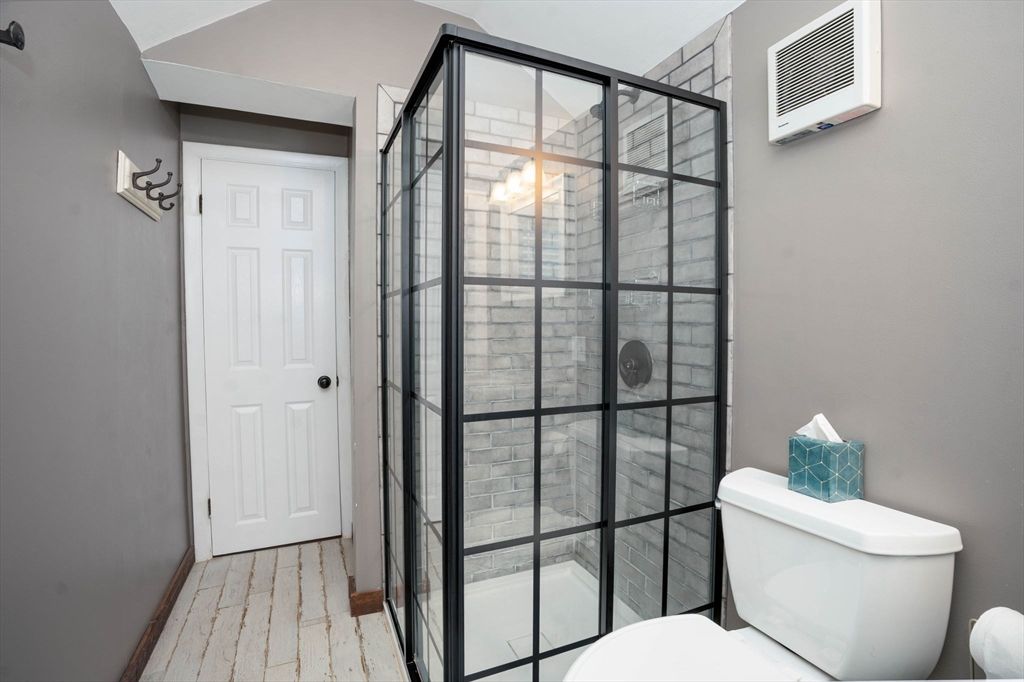 Bathroom, Glass Shower, Interior, Wood Texture Flooring