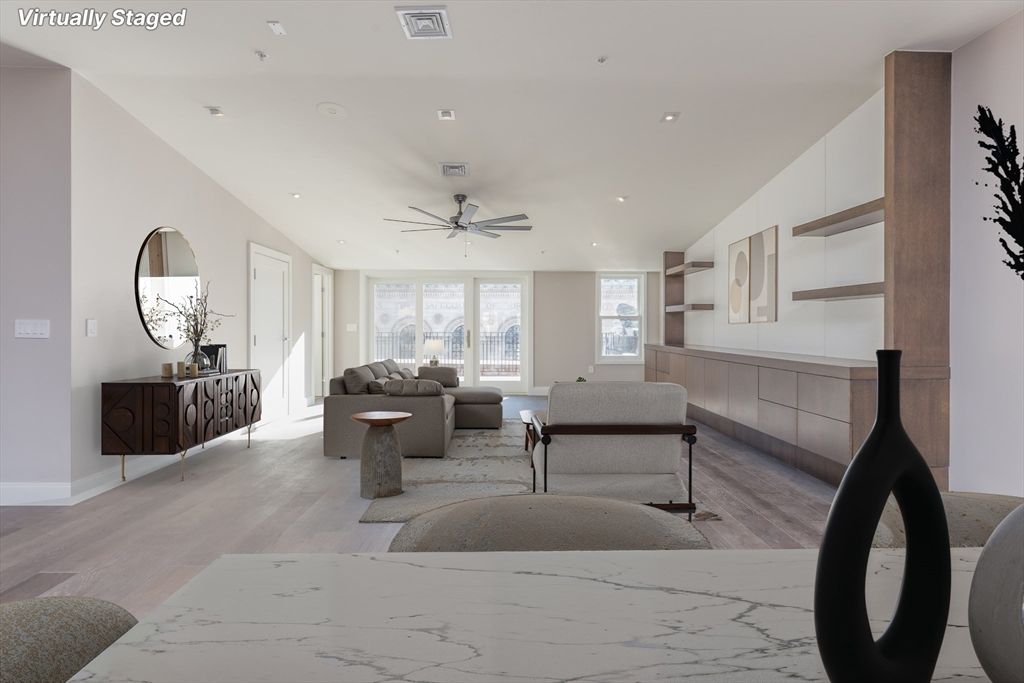 Interior, Living room, Recessed Lighting, Wood Texture Flooring