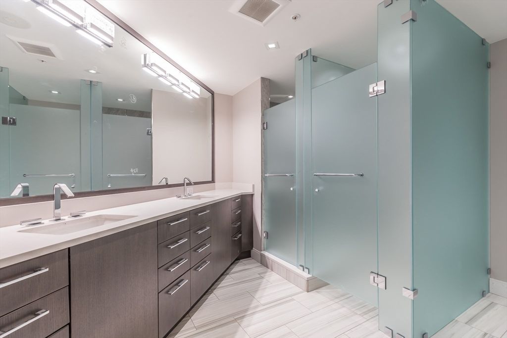 Bathroom, Dual Sink Vanities, Glass Shower, Interior, Recessed Lighting