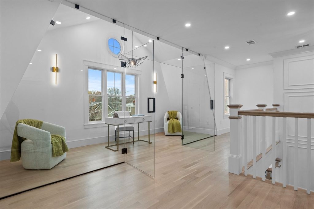 Home Office, Interior, Pendant Lights, Recessed Lighting, Wood Texture Flooring