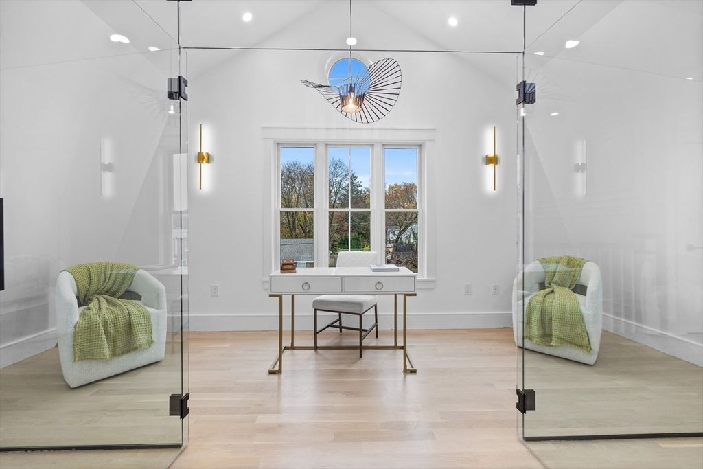 Home Office, Interior, Pendant Lights, Recessed Lighting, Wood Texture Flooring