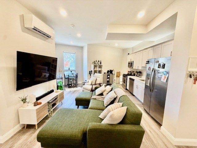 Dining room, Interior, Kitchen, Living room, Recessed Lighting, Wood Texture Flooring