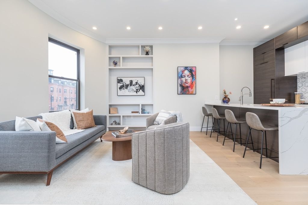 Interior, Kitchen, Living room, Recessed Lighting, Wood Texture Flooring