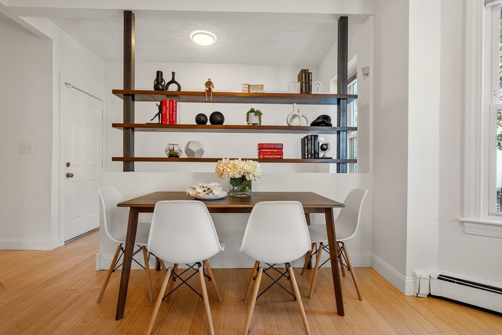 Dining room, Interior, Recessed Lighting, Wood Texture Flooring
