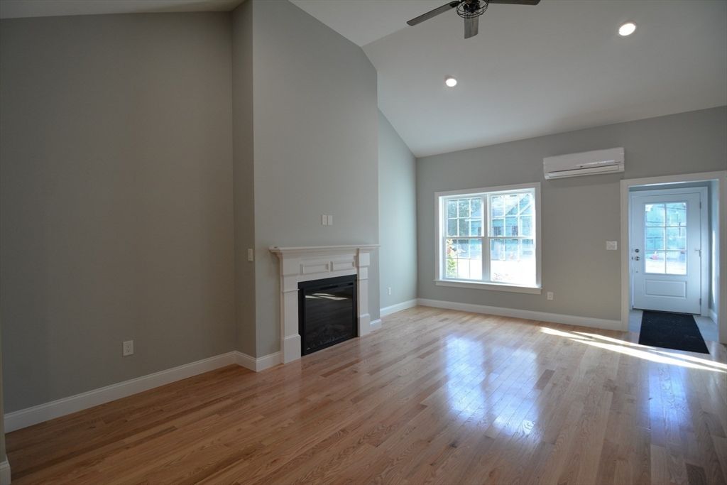 Empty room, Fireplace, Interior, Recessed Lighting, Wood Texture Flooring