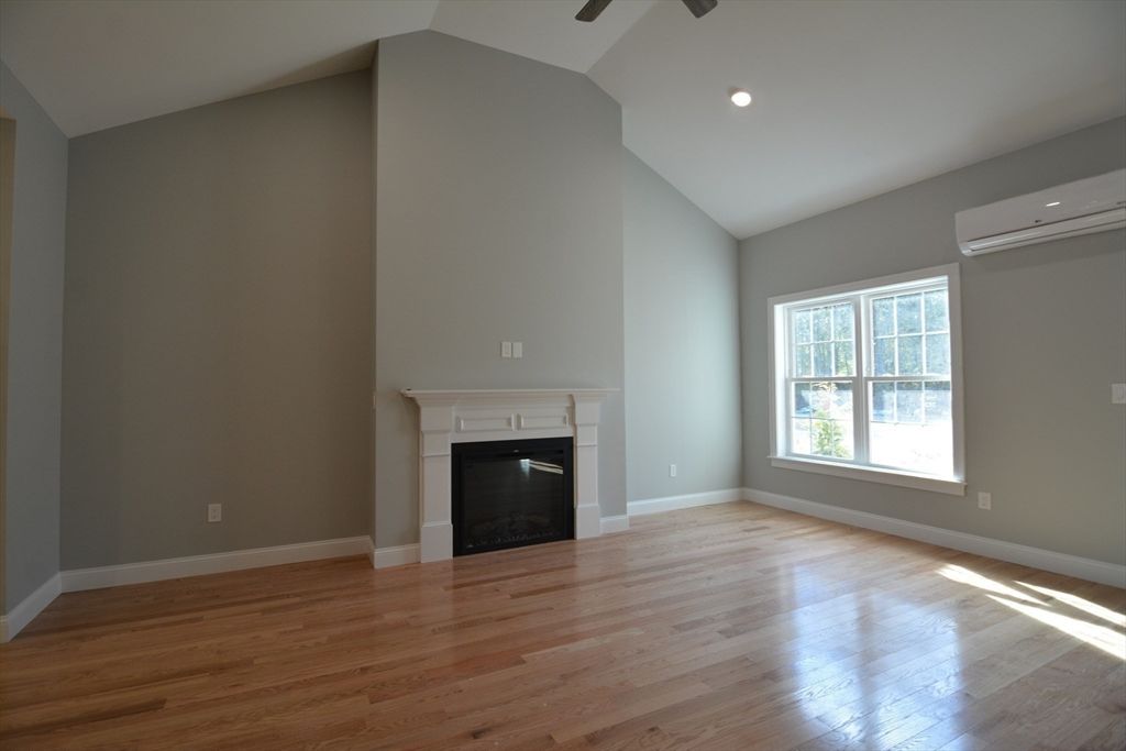 Empty room, Fireplace, Interior, Recessed Lighting, Wood Texture Flooring