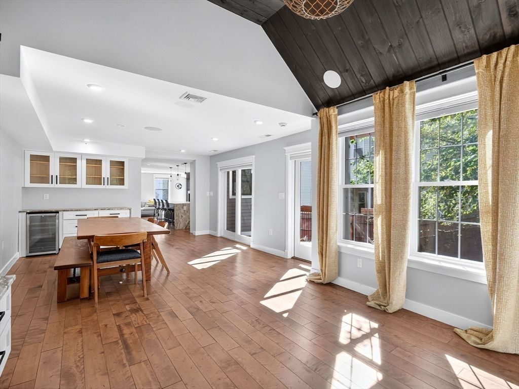 Dining room, Interior, Recessed Lighting, Wooden Ceilings, Wood Texture Flooring