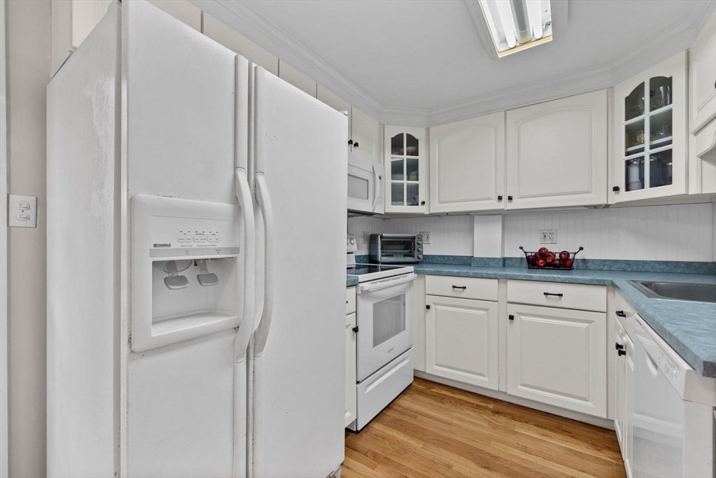 Interior, Kitchen, Tile Countertops, Wood Texture Flooring