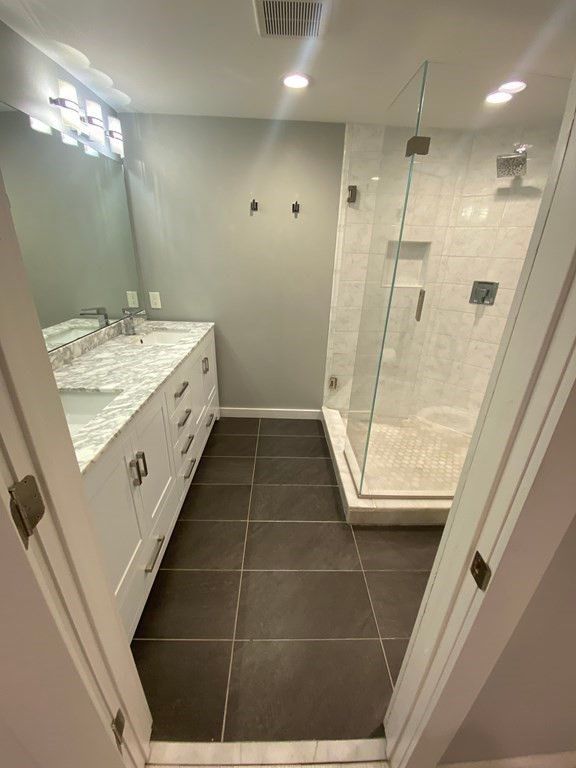 Bathroom, Dual Sink Vanities, Glass Shower, Interior, Recessed Lighting