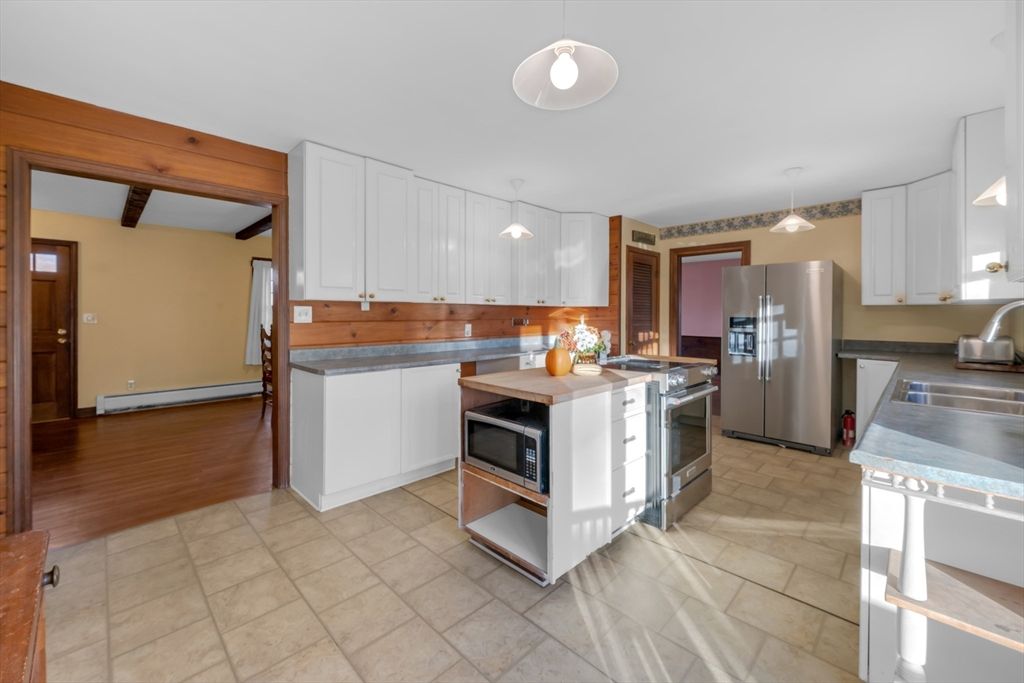 Interior, Kitchen, Pendant Lights, Stainless Steel Appliances, Wood Texture Flooring