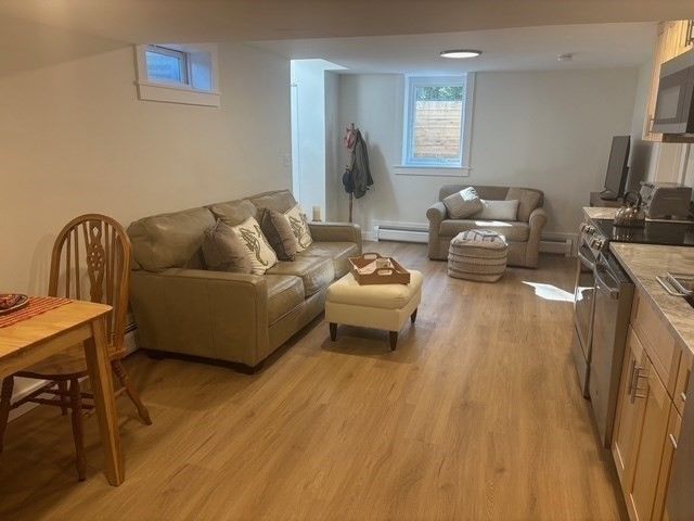 Interior, Living room, Recessed Lighting, Wood Texture Flooring