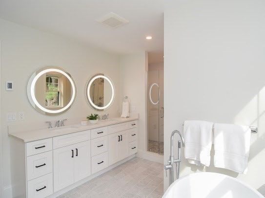 Bathroom, Dual Sink Vanities, Free Standing Baths, Interior, Recessed Lighting