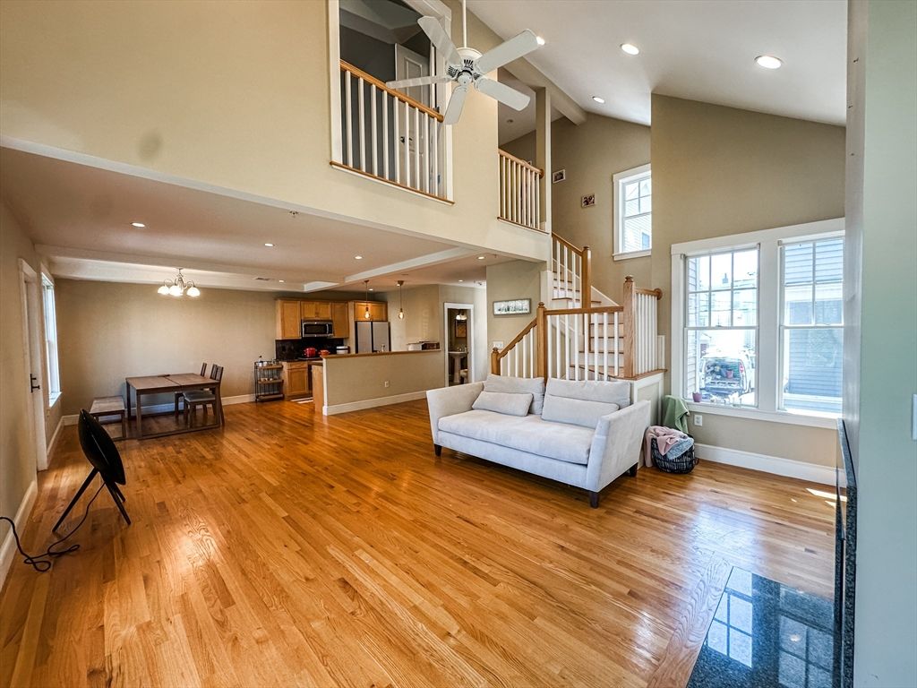 Dining room, Interior, Kitchen, Recessed Lighting, Stainless Steel Appliances, Wood Texture Flooring