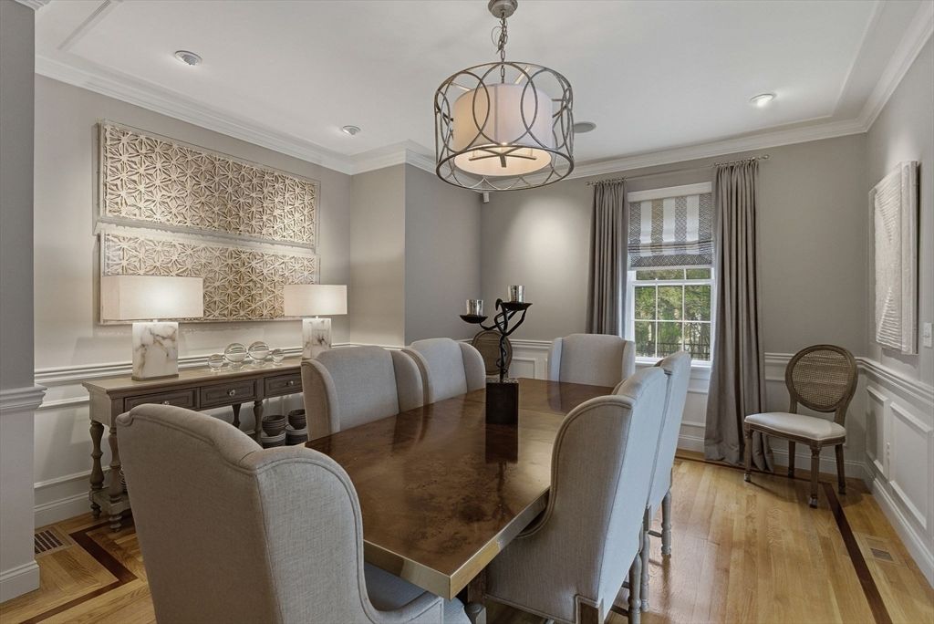 Dining room, Interior, Recessed Lighting, Wood Texture Flooring
