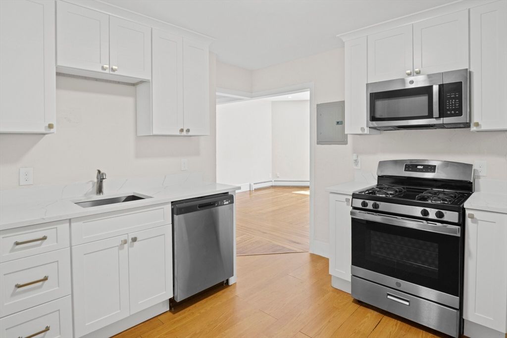 Interior, Kitchen, Stainless Steel Appliances, Wood Texture Flooring