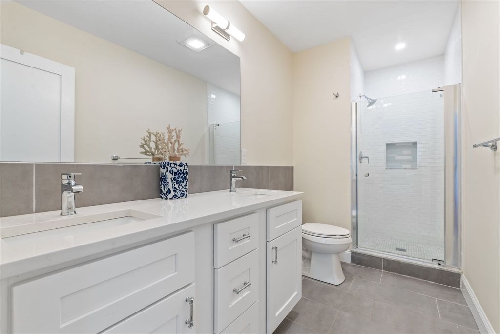 Bathroom, Dual Sink Vanities, Glass Shower, Interior, Recessed Lighting
