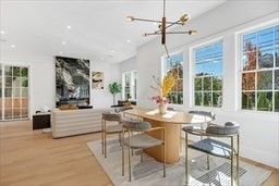 Dining room, Interior, Pendant Lights, Recessed Lighting, Wood Texture Flooring