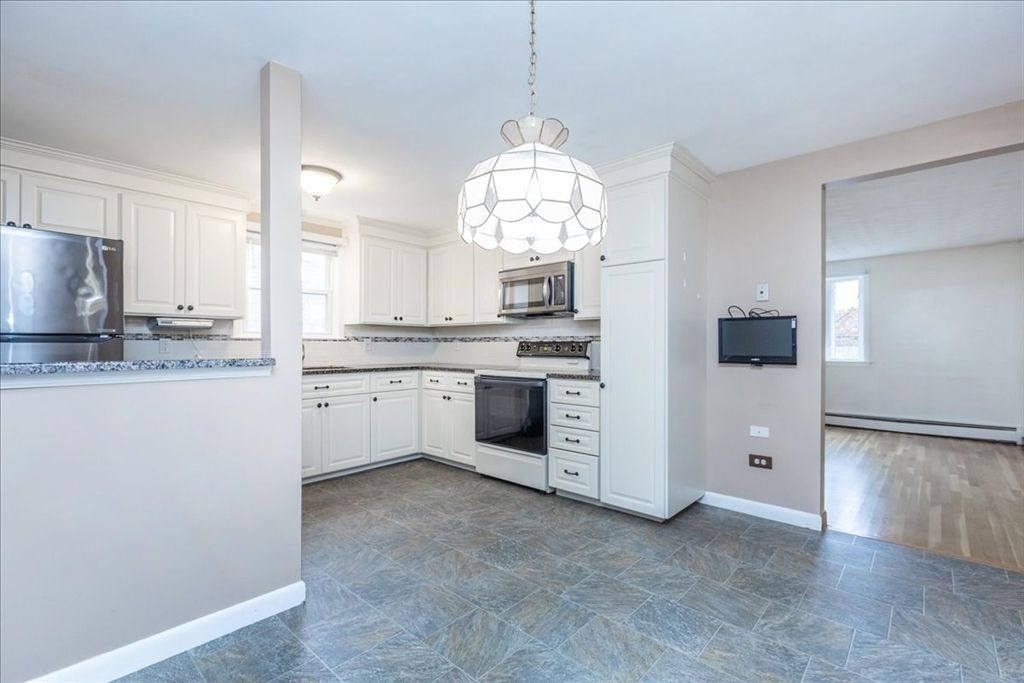 Interior, Kitchen, Pendant Lights, Stainless Steel Appliances, Wood Texture Flooring