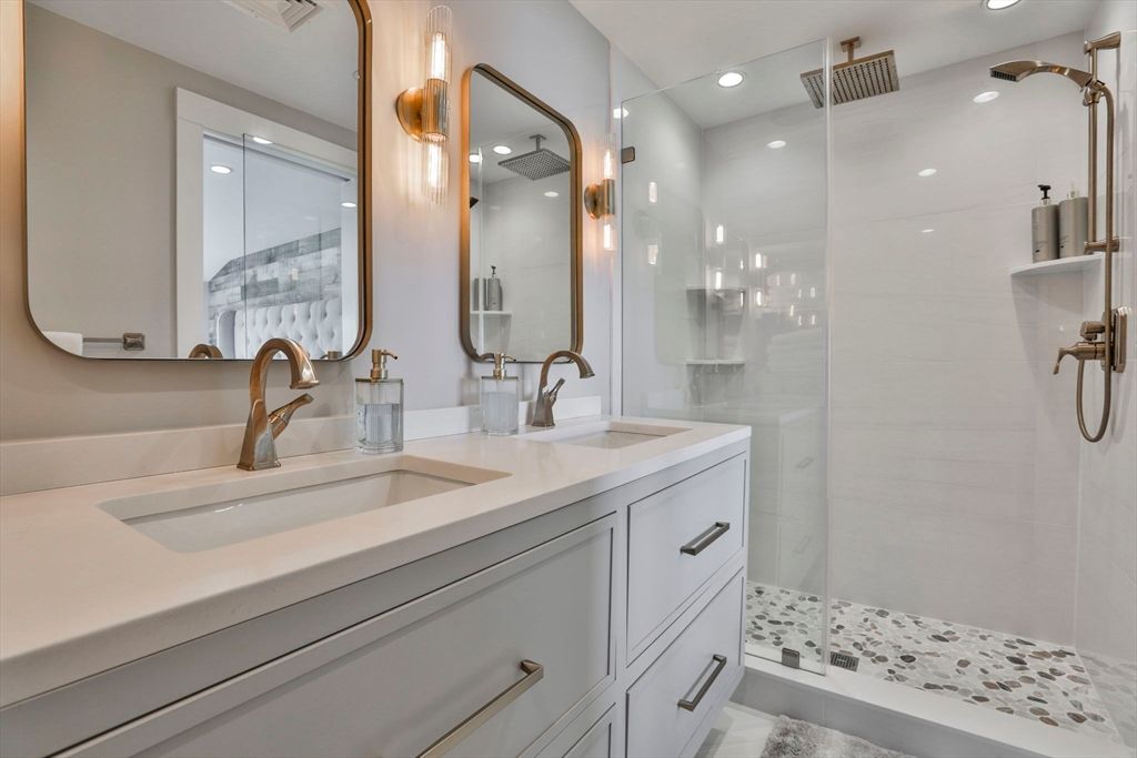 Bathroom, Dual Sink Vanities, Glass Shower, Interior, Recessed Lighting