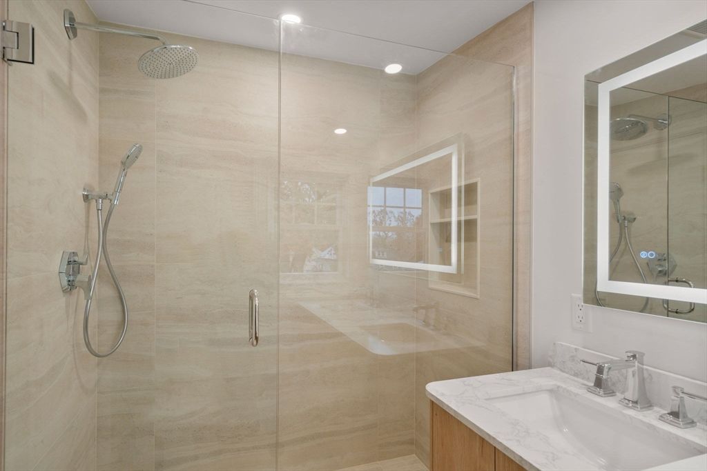 Bathroom, Glass Shower, Interior, Recessed Lighting