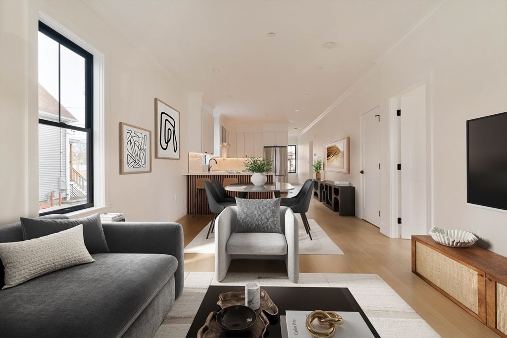 Dining room, Interior, Kitchen, Living room, Recessed Lighting, Wood Texture Flooring