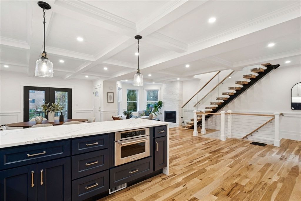 Interior, Kitchen, Pendant Lights, Recessed Lighting, Wood Texture Flooring