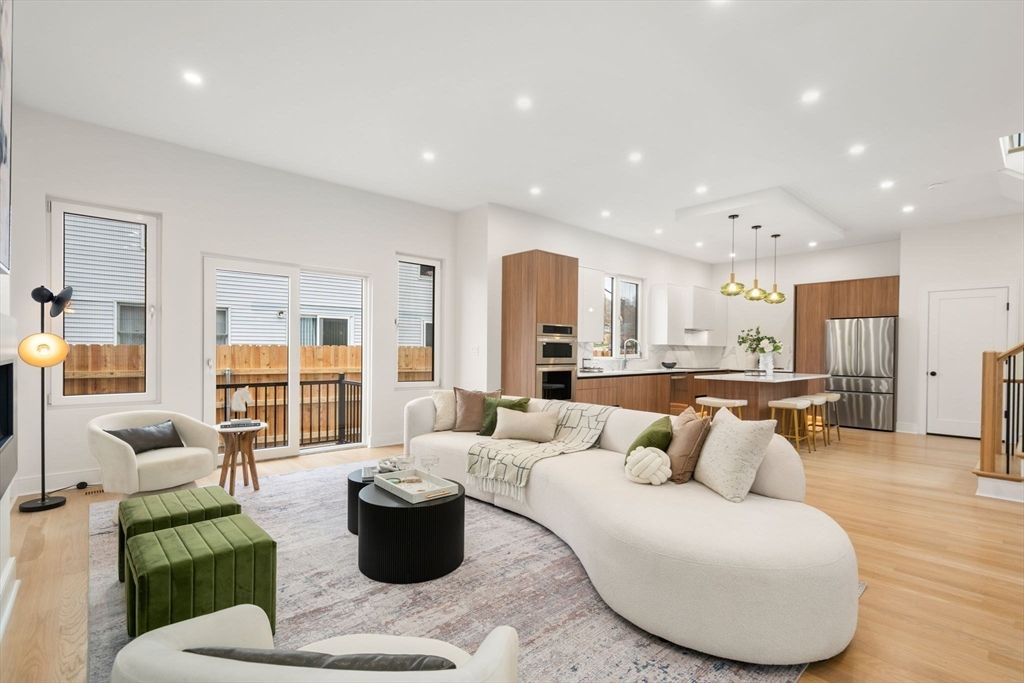 Interior, Kitchen, Living room, Pendant Lights, Recessed Lighting, Stainless Steel Appliances, Wood Texture Flooring