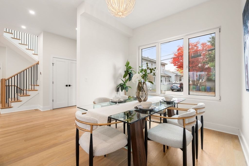 Dining room, Interior, Recessed Lighting, Wood Texture Flooring