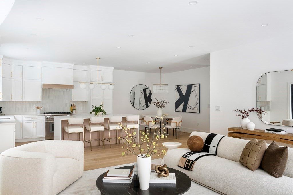 Dining room, Interior, Kitchen, Living room, Pendant Lights, Recessed Lighting, Wood Texture Flooring