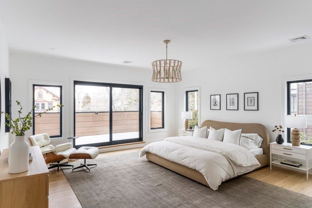 Bedroom, Interior, Pendant Lights, Wood Texture Flooring
