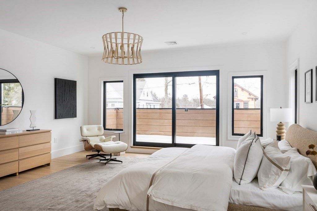 Bedroom, Interior, Pendant Lights, Wood Texture Flooring
