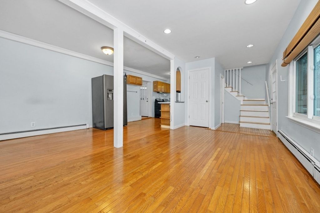 Empty room, Interior, Kitchen, Recessed Lighting, Wood Texture Flooring