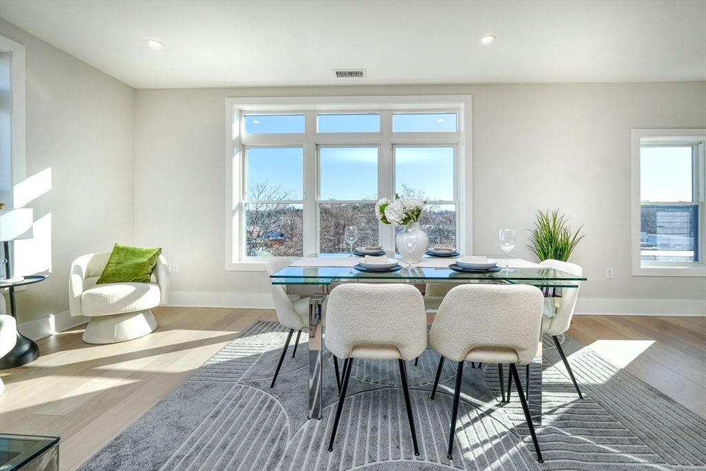Dining room, Interior, Recessed Lighting, Wood Texture Flooring