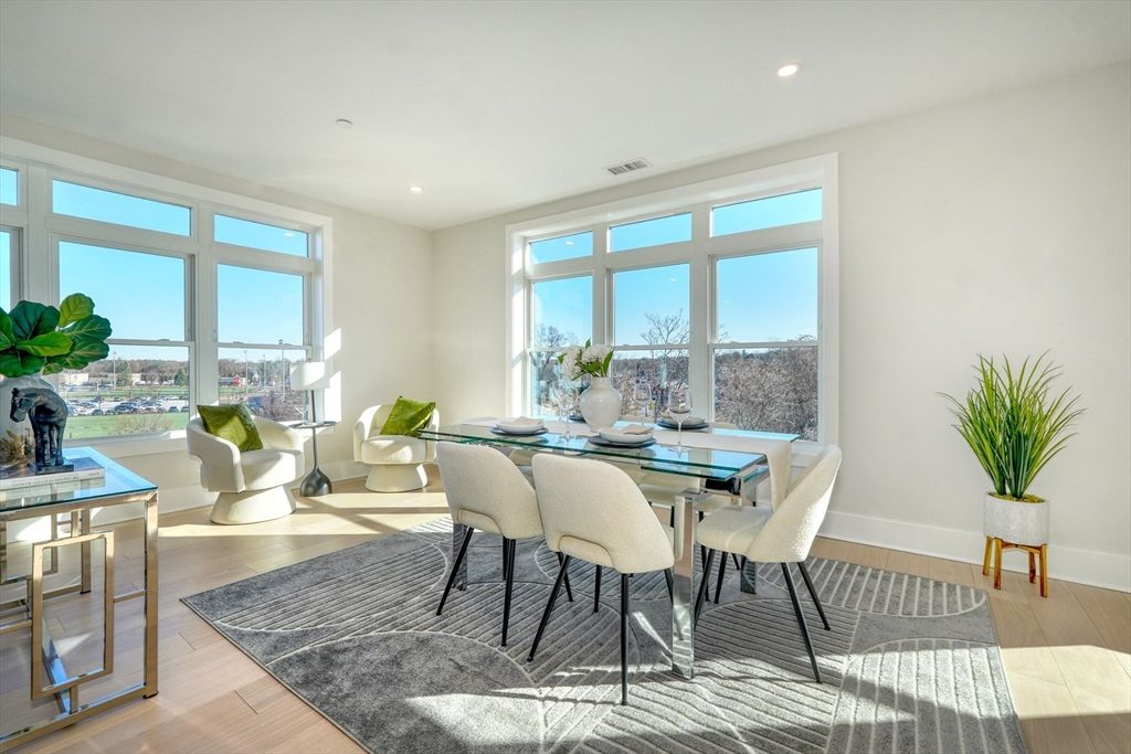 Dining room, Interior, Recessed Lighting, Wood Texture Flooring