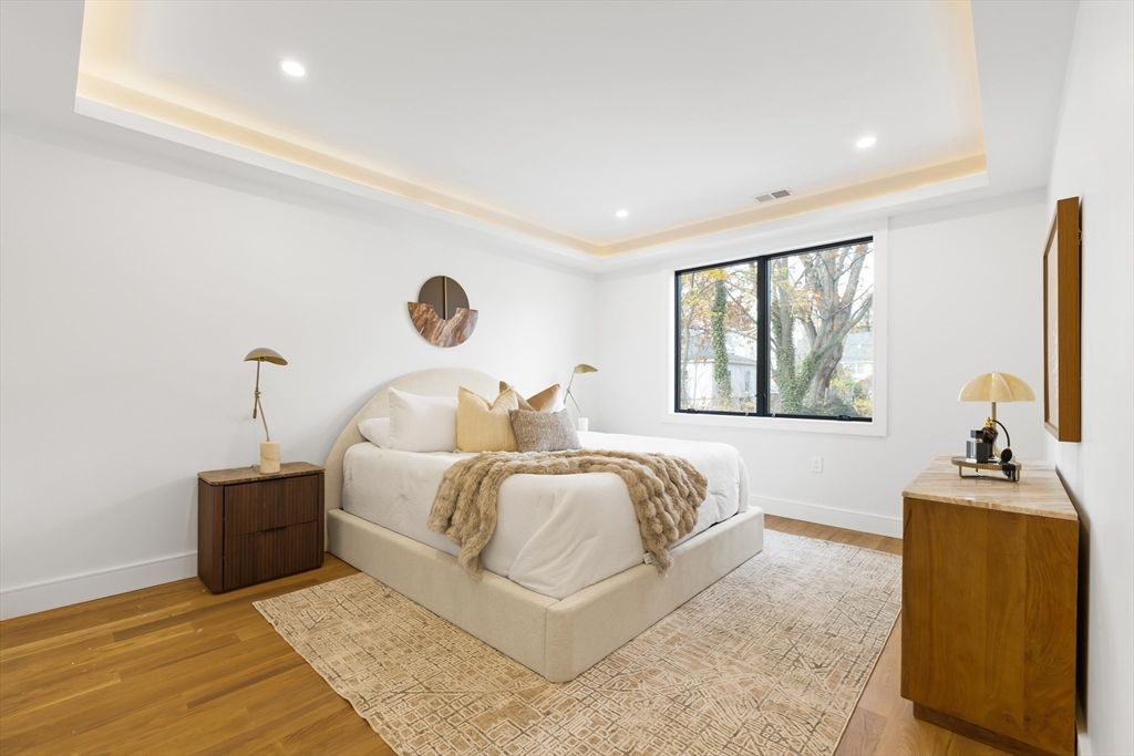 Bedroom, Interior, Recessed Lighting, Wood Texture Flooring