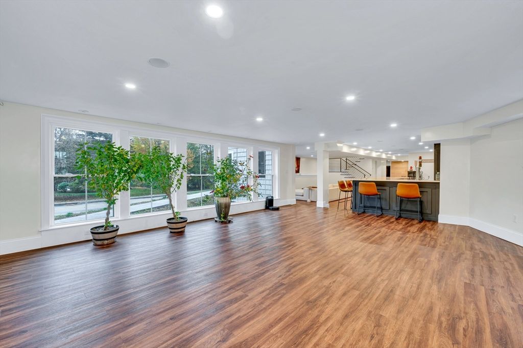 Empty room, Interior, Kitchen, Pendant Lights, Recessed Lighting, Wood Texture Flooring
