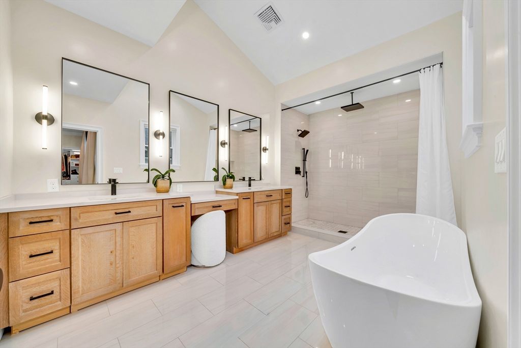 Bathroom, Dual Sink Vanities, Free Standing Baths, Glass Shower, Interior, Recessed Lighting