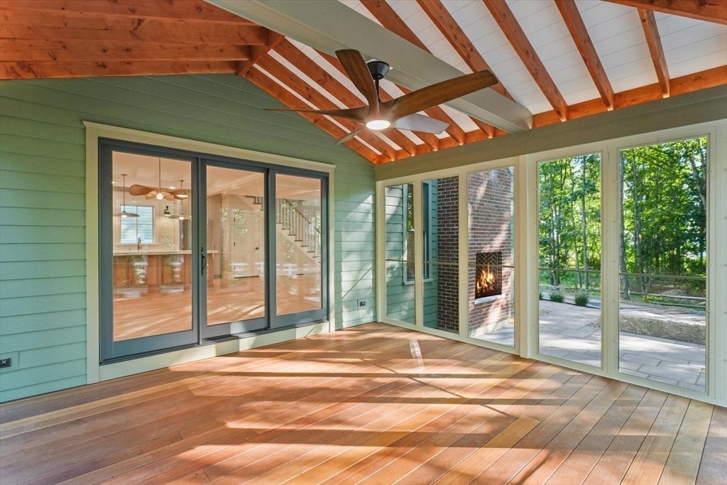 Empty room, Fireplace, Interior, Wooden Beams, Wood Texture Flooring