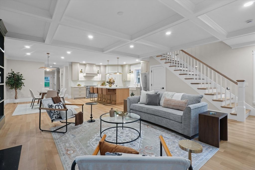 Dining room, Interior, Kitchen, Living room, Pendant Lights, Recessed Lighting, Wood Texture Flooring