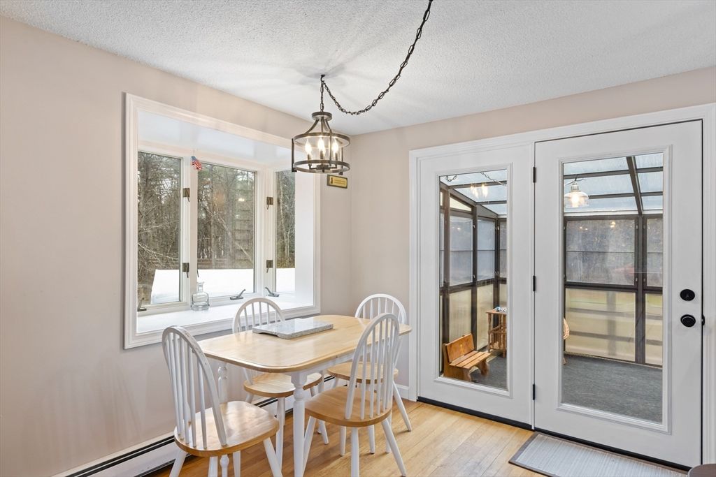 Dining room, Interior, Pendant Lights, Wood Texture Flooring