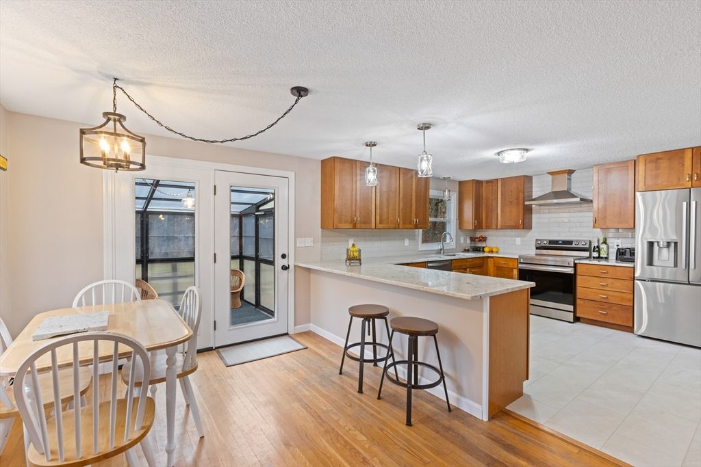 Interior, Kitchen, Pendant Lights, Stainless Steel Appliances, Wood Texture Flooring
